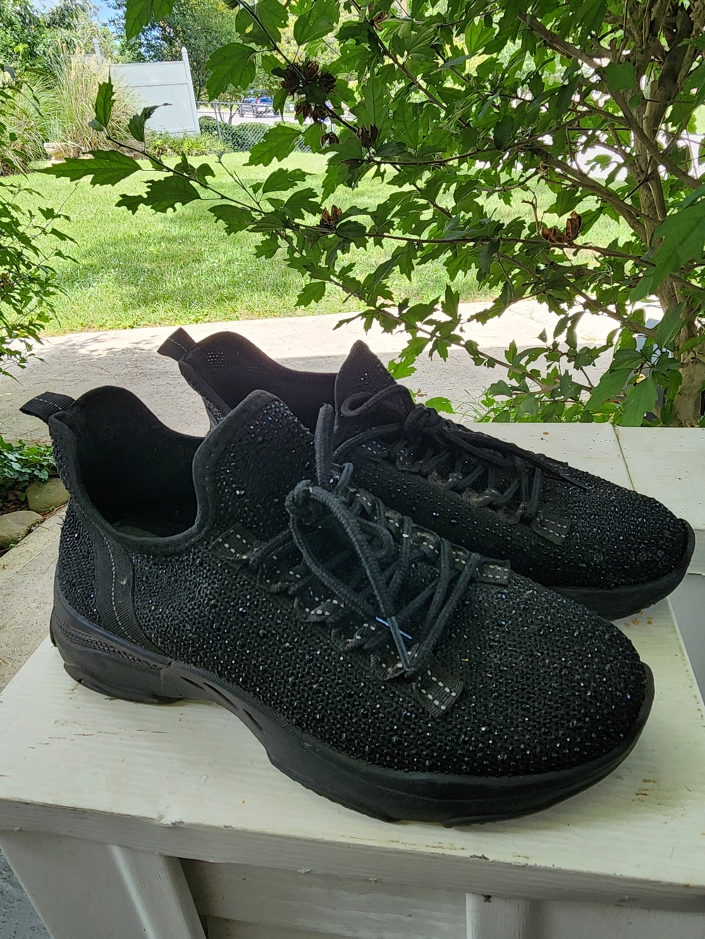 Black Embellished Slip-On Sneakers